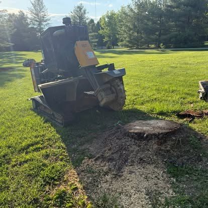 Stump grinder removing a stump on a Central Indiana lawn